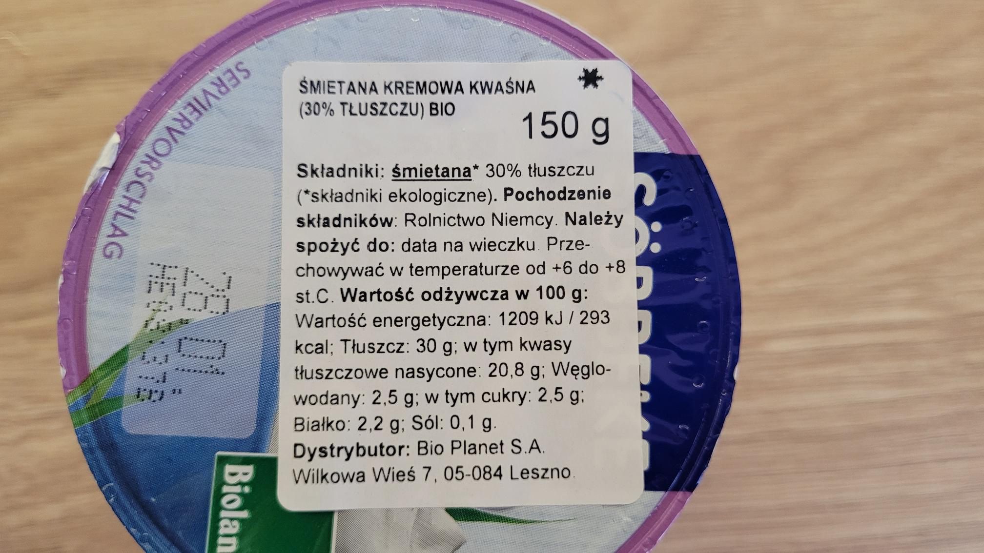 Śmietanka Creme Fraiche Söbbeke Bio - skład