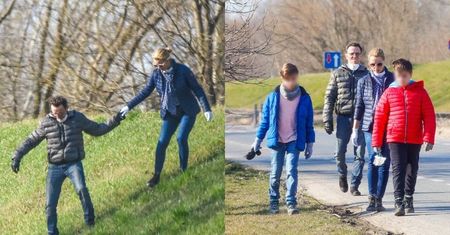 Joanna Brodzik i Paweł Wilczak chronią się przed koronawirusem podczas rodzinnego spaceru w parku (ZDJĘCIA)