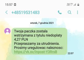 Fałszywe SMS-y o paczkach otrzymane o późnych porach dnia