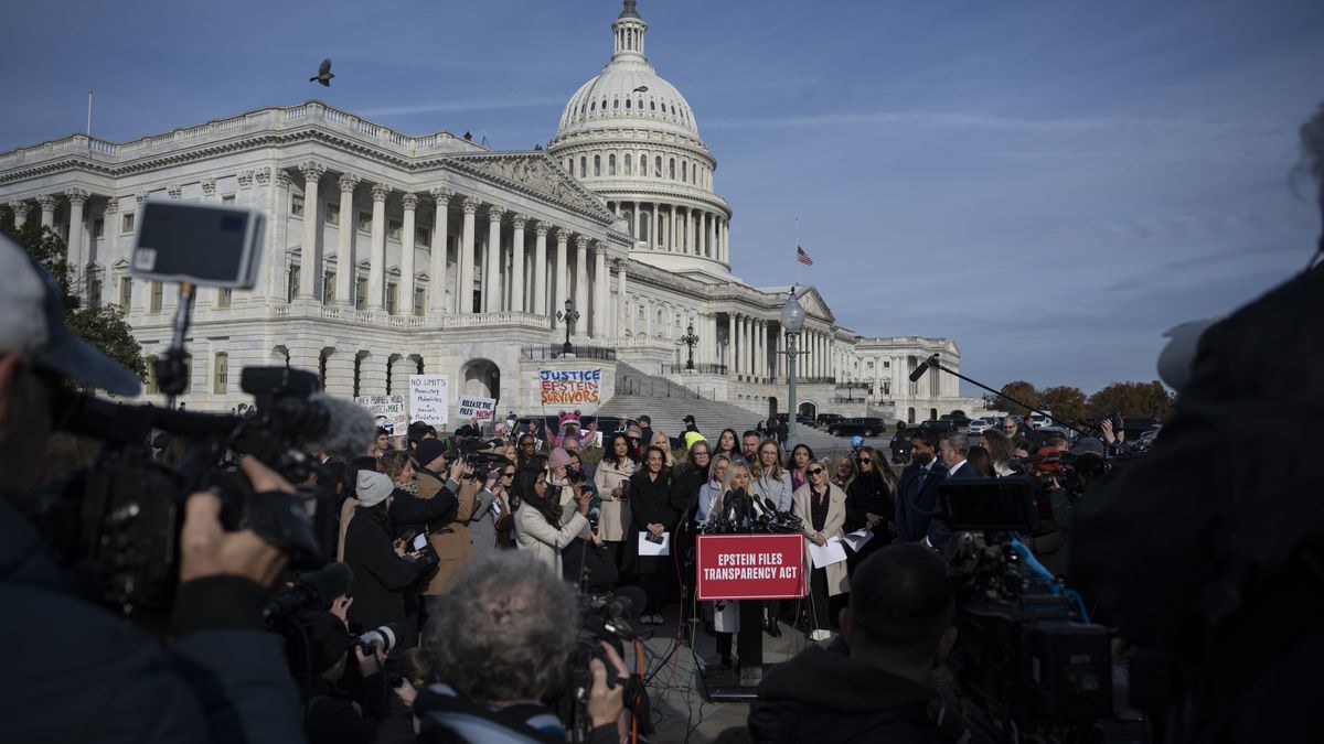 WASHINGTON DC, UNITED STATES - NOVEMBER 18: US Representative Marjorie Taylor Greene speaks during the press conference on the Epstein Files Transparency Act with the Epstein abuse survivors at the US Capitol in Washington, DC, on November 18, 2025. (Photo by Celal Gunes/Anadolu via Getty Images)