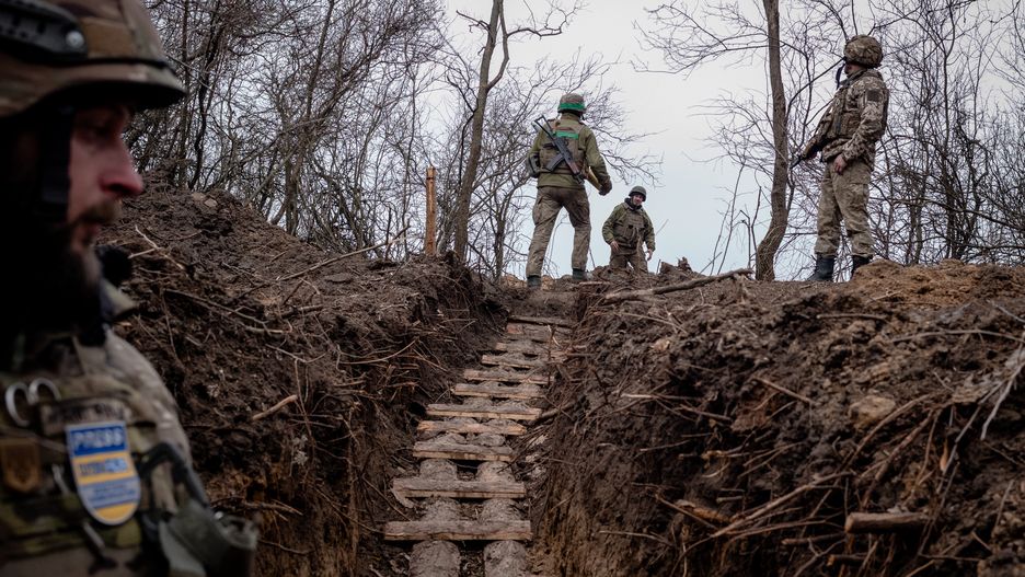 KHARKIV, UKRAINE - MARCH 06: Ukrainian soldiers of 32nd brigade are seen along the frontline in their fighting position during the ongoing two-year war between Russia and Ukraine in the direction of Kupyansk, in Kharkiv, Ukraine on March 06, 2024. (Photo by Wolfgang Schwan/Anadolu via Getty Images)