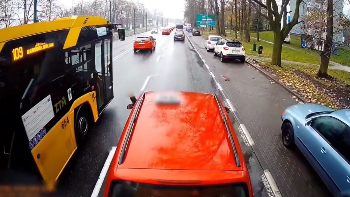 Najpierw agresywnie zatrzymał się przed ciężarówką, a później pokazał kierowcy "palec"