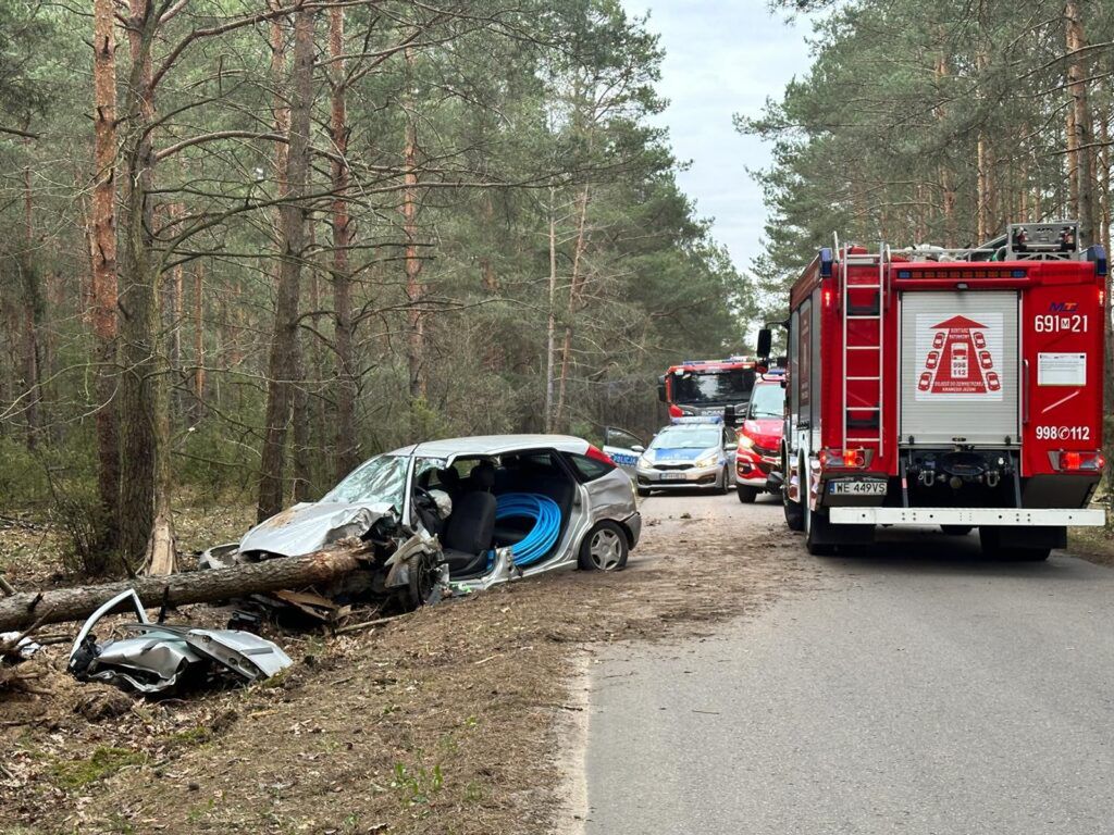 Kierujący samochodem osobowym wjechał w drzewo. Mężczyzna był zakleszczony we wraku
