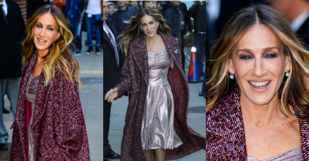Sarah Jessica Parker wdzięczy się do fotografów w drodze na wywiad
