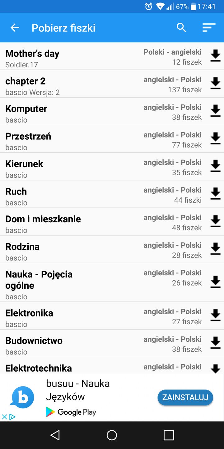 Zamiast tworzyć fiszki samemu, wiele przykładów można pobrać z bazy.