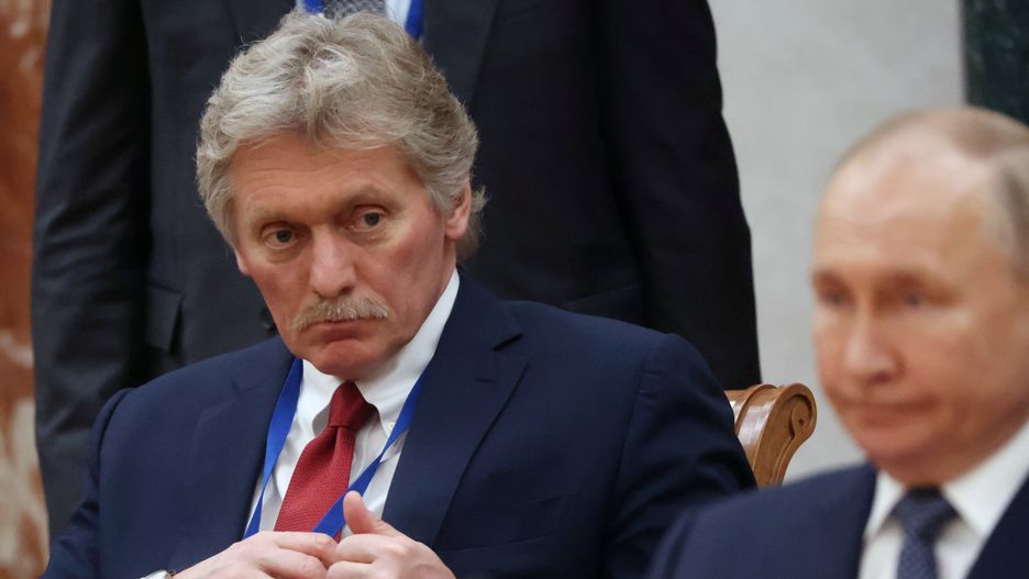 MINSK, BELARUS - NOVEMBER 23: (RUSSIA OUT) Russian Presidential Press Secretary Dmitry Peskov (L) looks at President Vladimir Putin (R) during the SCTO Summit on November 23, 2023, in Minsk, Belarus. Presidents of Russia, Belarus, Kazakhstan, Kyrgyzstan and Tajikistan gathered for the Collective Security Council Treaty Organization (CSTO) Summit in Minsk. (Photo by Contributor/Getty Images)