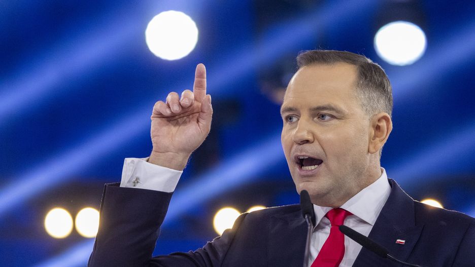 Karol Nawrocki, candidate for President of Poland supported by the Law and Justice party, at the programme conference in Warsaw, Poland, on March 2, 2025. (Photo by Andrzej Iwanczuk/NurPhoto via Getty Images)