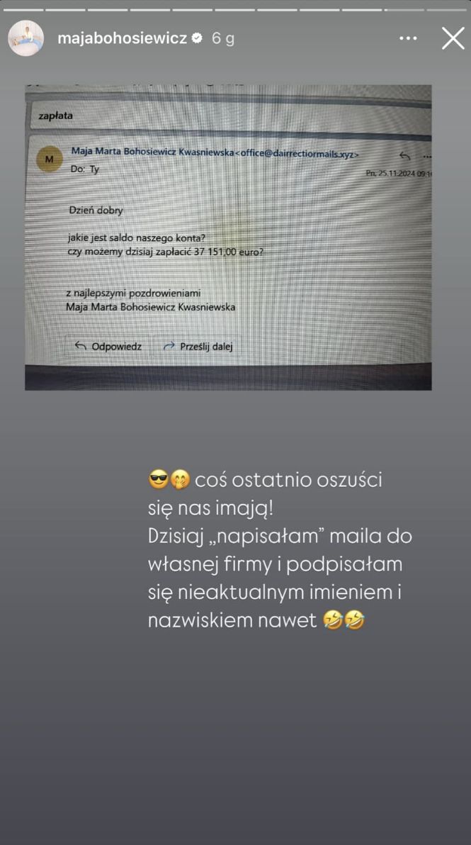 Maja Bohosiewicz ofiarą oszusta
