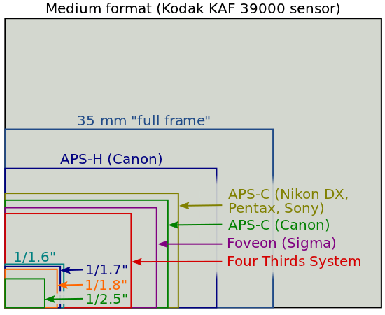 Rozmiary sensorów (źródło: Wikimedia Commons)