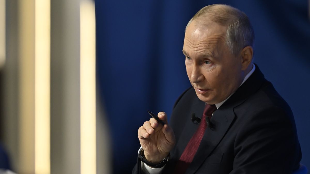 MOSCOW, RUSSIA - DECEMBER 19: Russia's President Vladimir Putin attends annual special televised question-and-answer session and year-end news conference scheduled to take place at the Gostiny Dvor trade and exhibition centre in Russia, Moscow on December 19, 2025. (Photo by Sefa Karacan/Anadolu via Getty Images)