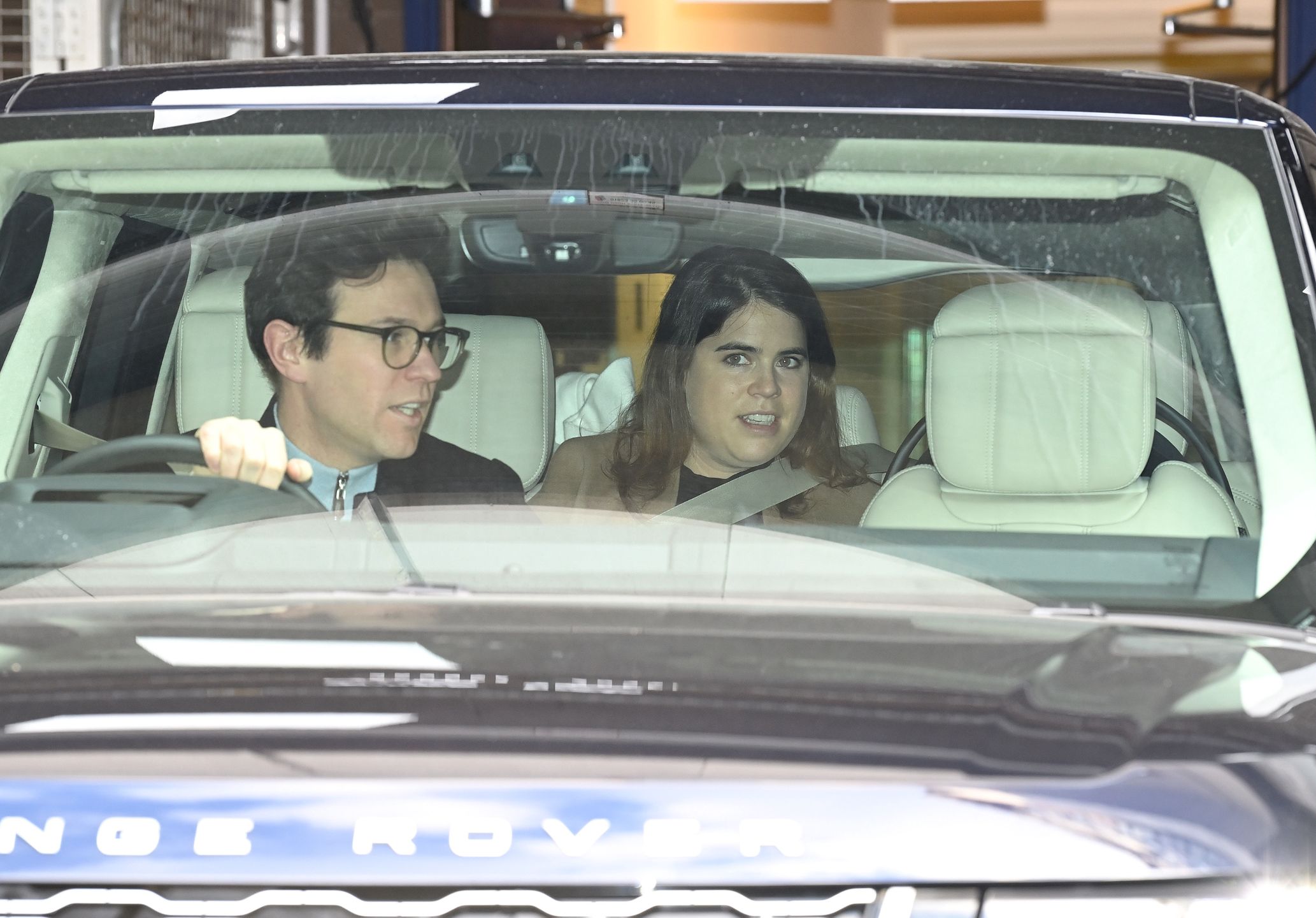 LONDON - FEBRUARY 12: Jack Brooksbank and Princess Eugenie of York depart the Portland Hospital for Women on February 12, 2021 in London, United Kingdom. Princess Eugenie was safely delivered of a son today, 9th February 2021, at 0855hrs at The Portland Hospital. This is Princess Eugenie and Jack Brooksbank's first child, The Duke of York and Sarah, Duchess of York's first grandchild, and the ninth great-grandchild for The Queen and The Duke of Edinburgh. (Photo by Karwai Tang/WireImage)