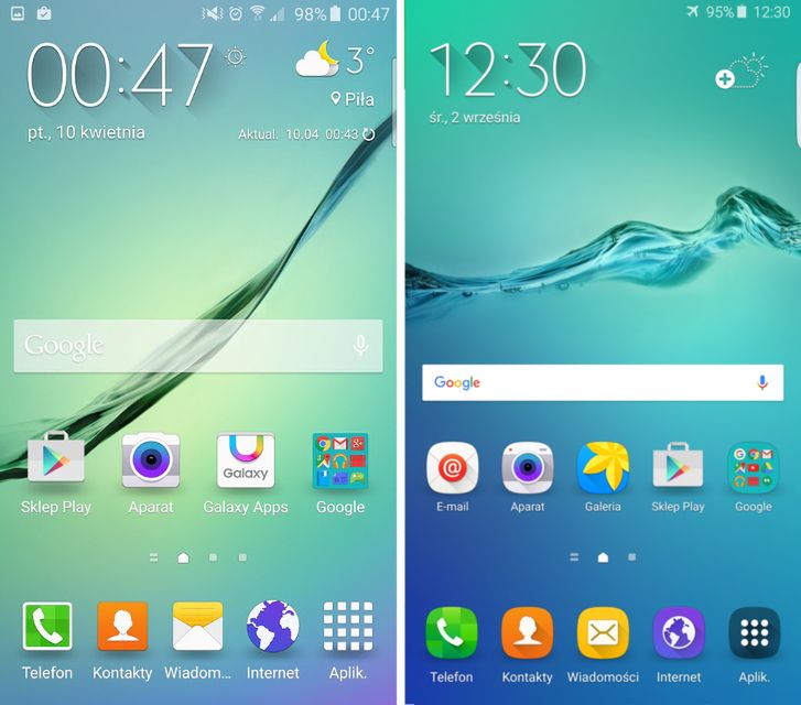 Interfejs Galaxy S6 (po lewej) i S6 edge+ (po prawej)