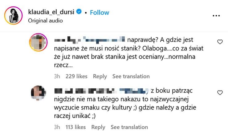 Komentarze nt. ubioru Klaudii El Dursi