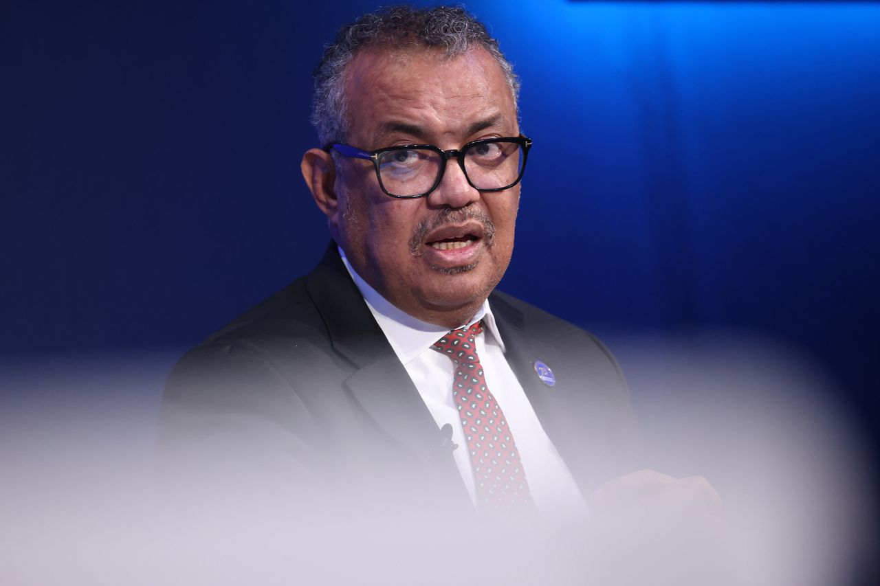 Tedros Adhanom Ghebreyesus, director-general of World Health Organization (WHO), during a panel session on day two of the World Economic Forum (WEF) in Davos, Switzerland, on Wednesday, Jan. 17, 2024. The annual Davos gathering of political leaders, top executives and celebrities runs from January 15 to 19. Photographer: Hollie Adams/Bloomberg via Getty Images