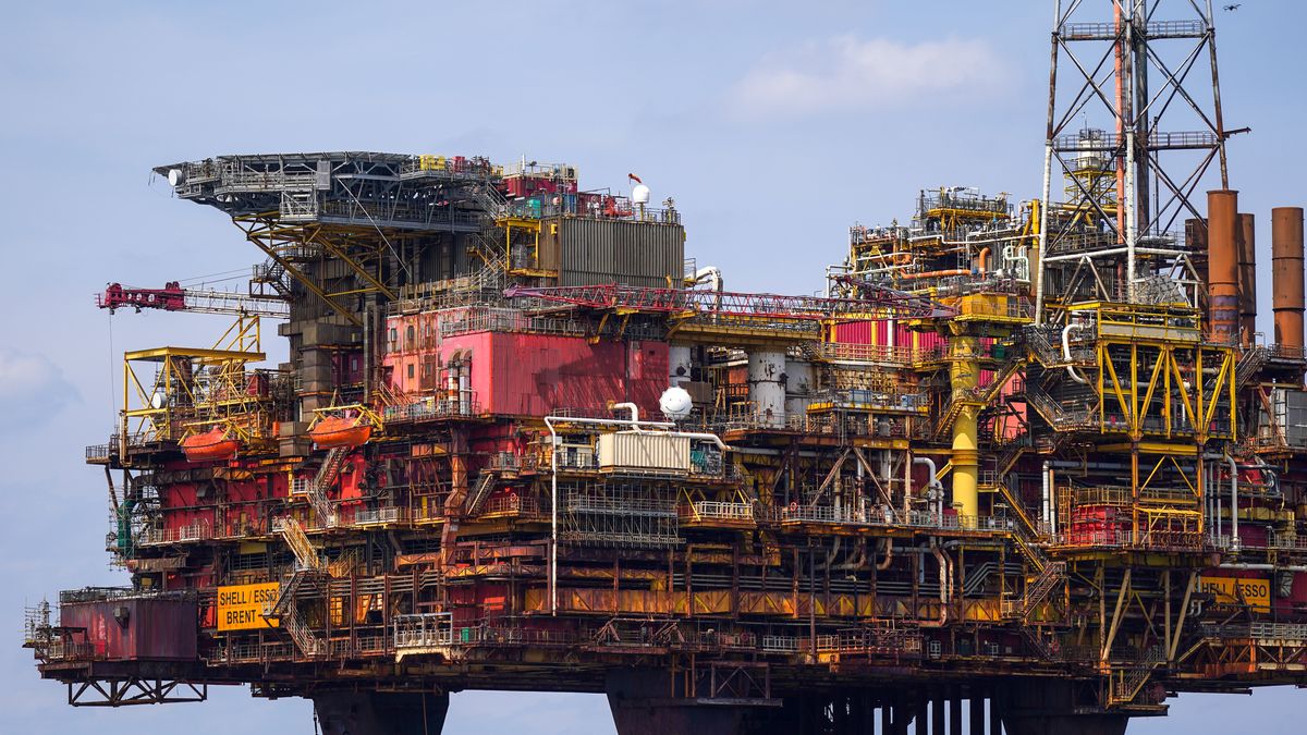 MIDDLESBROUGH, ENGLAND - JULY 19: The Brent Charlie topside oil rig is towed on the Allseas Iron Lady cargo barge into the mouth of the River Tees as it heads for dismantling at the Able Seaton Port yard on July 19, 2024 in Middlesbrough, England. The 32,000-tonne Brent Charlie is the last rig from the Brent Field in the North Sea off the UK's east coast. At one point, the Brent Field produced 184 million barrels of oil a year, earning billions for Shell and tax revenues for the Exchequer. Of the four oil platforms needed to extract oil, Brents Alpha, Bravo, and Delta have already been scrapped. The Brent Field is one of many North Sea fields closing down and plugging wells. The removal of the Brent Charlie topside at the Brent oil field by the crane ship, Pioneering Spirit, was the heaviest offshore platform single-lift removal in history. (Photo by Ian Forsyth/Getty Images)
