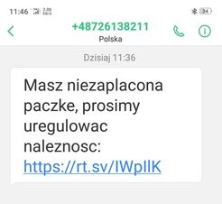 Fałszywy SMS o paczce