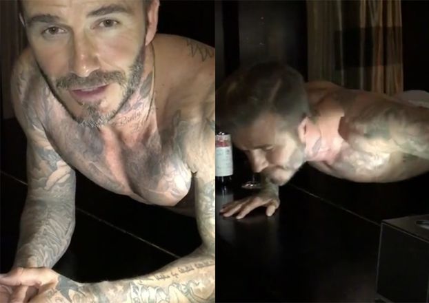 Półnagi Beckham robi pompki... na fortepianie (FOTO)