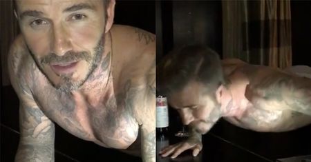 Półnagi Beckham robi pompki... na fortepianie (FOTO)