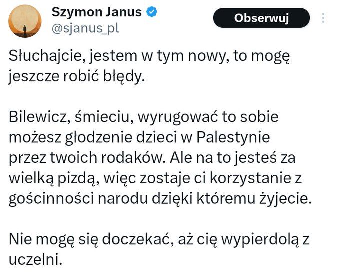 Screeny wpisów Szymona Janusa. 