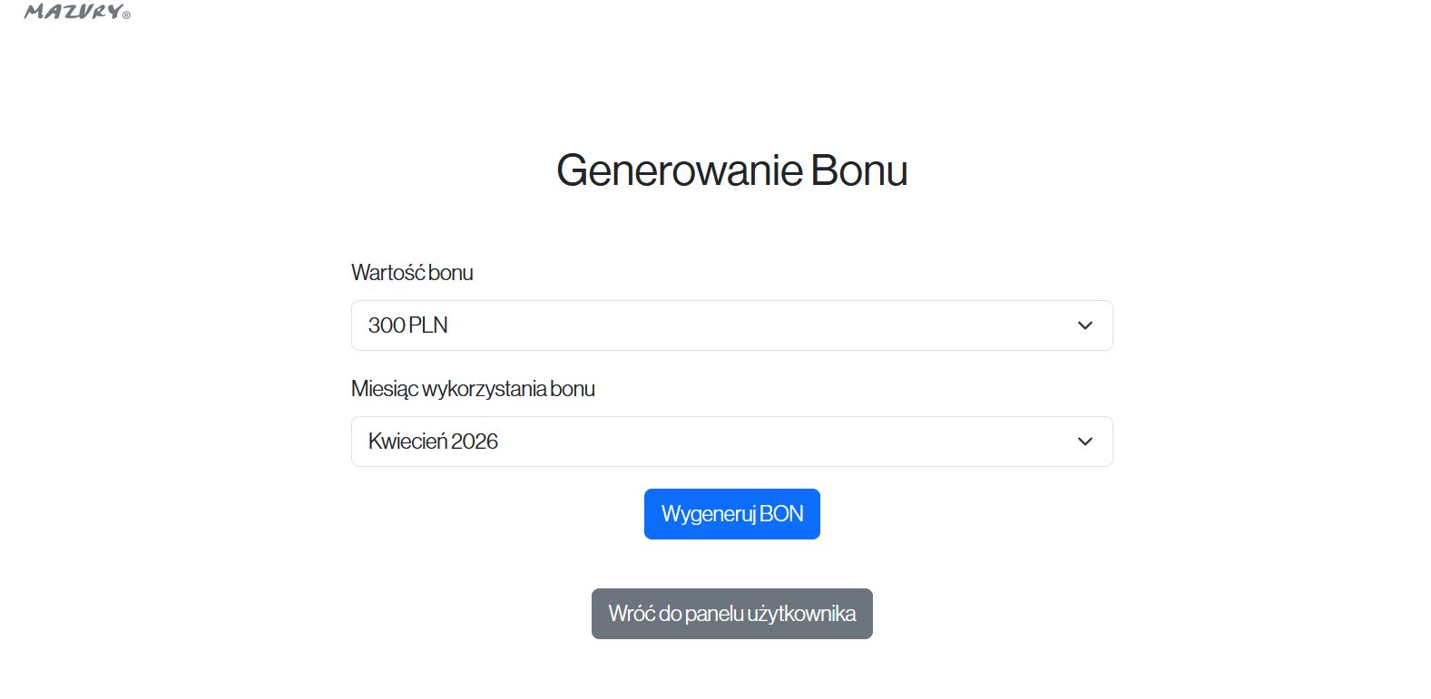 Podstrona do generowania bonu