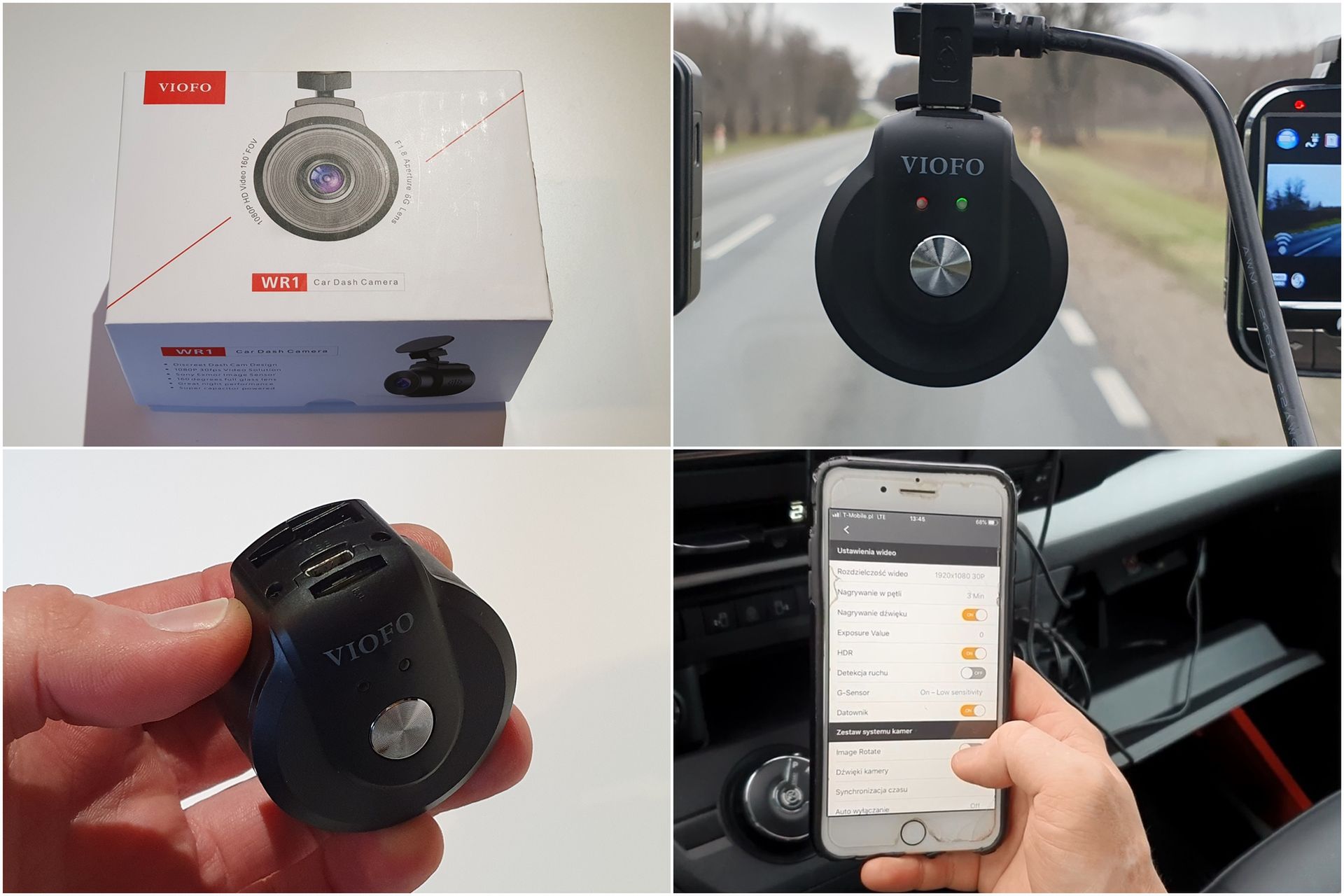 Viofo jako jedyne nie ma ekranu, a obsługa odbywa się z poziomu aplikacji na smartfon. Działa różnie.