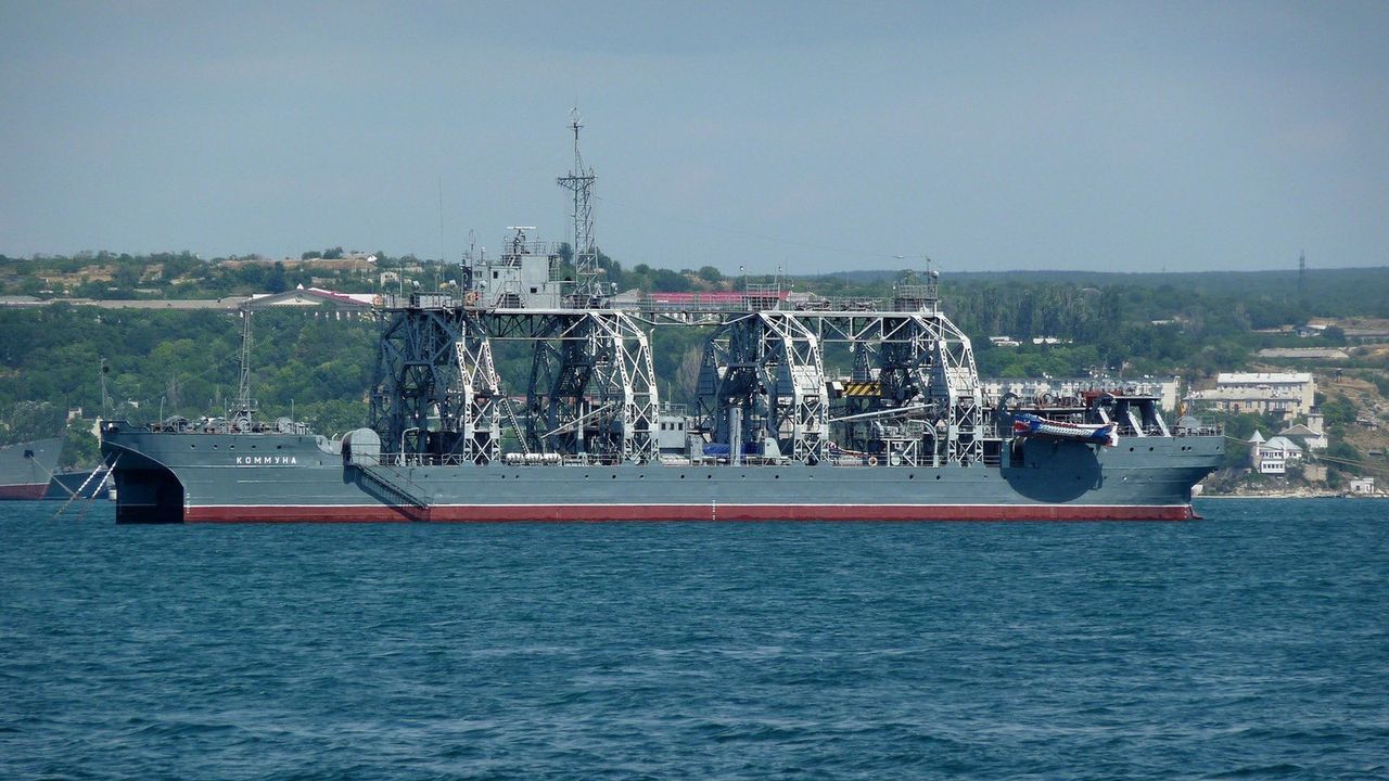 The vessel Kommuna mooring in Sevastopol