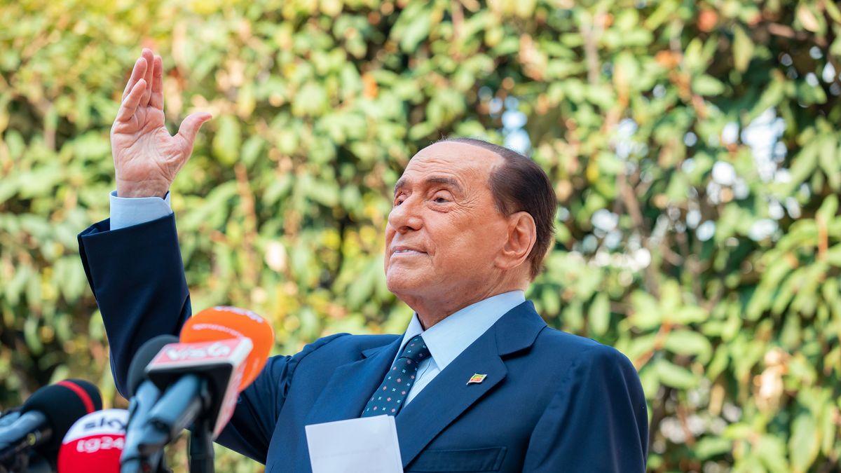 Silvio Berlusconi press conference after his hospital discharge from San Raffaele Hospital in Milan where the Italian ex prime minister has been hospitalised after testing positive for the Coronavirus (Covid-19) on September 14, 2020 in Milan, Italy (Photo by Alessandro Bremec/NurPhoto via Getty Images)
