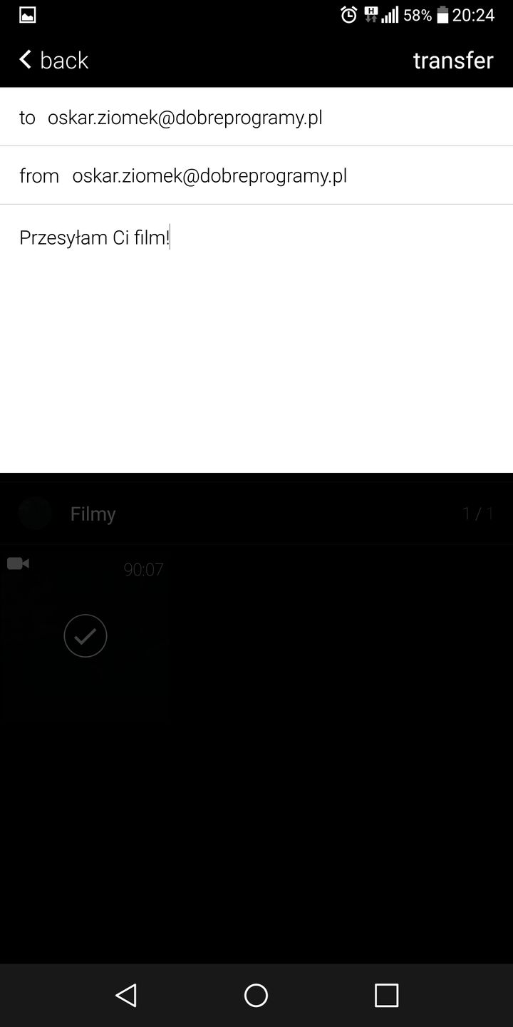 Nadawca ma możliwość wprowadzenia dowolnej wiadomości tekstowej, która pomoże odbiorcy zorientować się jakie pliki zostały mu wysłane.