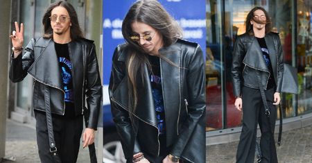 Szpak w czerni walczy z wiatrem pod studiem "Dzień Dobry TVN". Stylowy? (ZDJĘCIA)