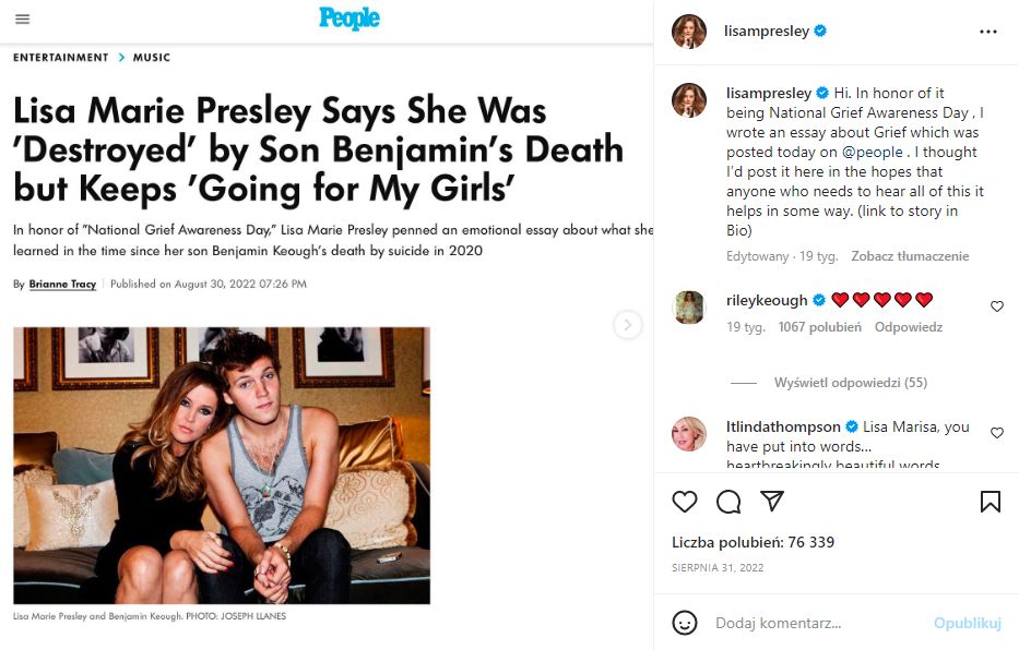 Ostatni post Lisy Marie Presley na Instagramie