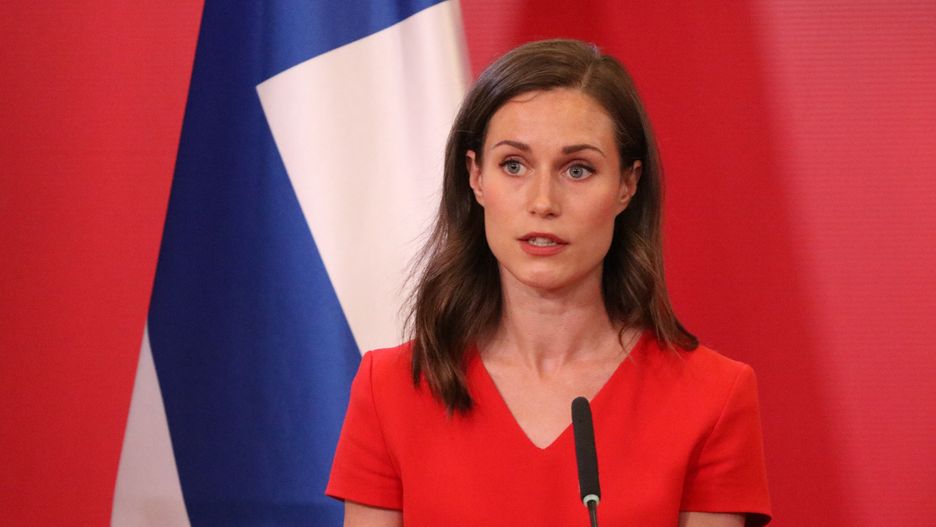 SKOPJE, NORTH MACEDONIA - JUNE 20: Finnish Prime Minister Sanna Marin and North Macedonia Prime Minister Dimitar Kovacevski (not seen) hold a joint press conference following their meeting in Skopje, North Macedonia on June 20, 2022. (Photo by Furkan Abdula/Anadolu Agency via Getty Images)