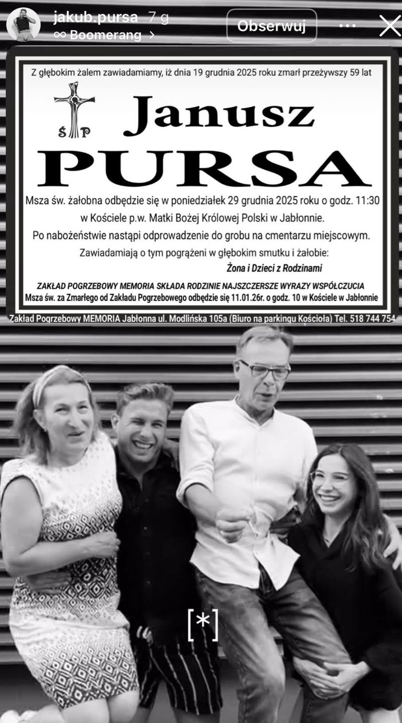 Wpis Jakuba Pursy na Instagramie
