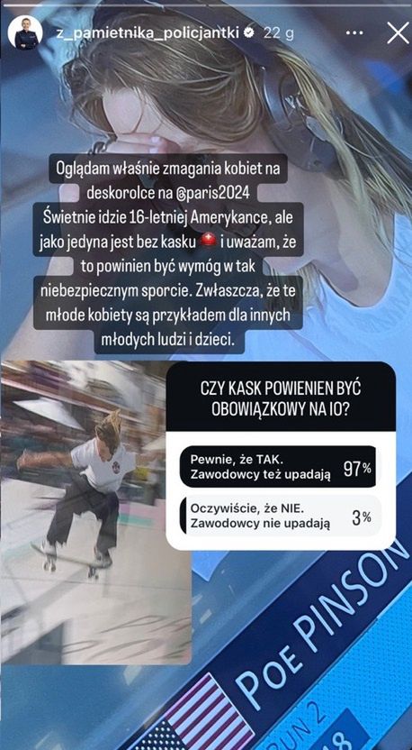 Policjantka oceniła deskorolkarzy na igrzyskach olimpijskich