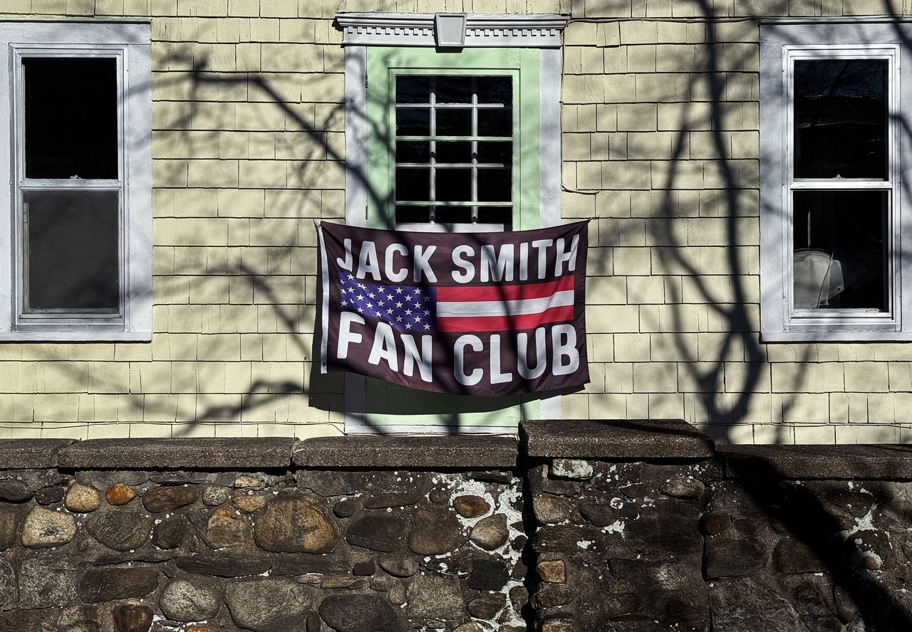 UNITED STATES - FEBRUARY 4: A flag supporting special counsel Jack Smith is seen on a house in Roslyn Heights, N.Y., on Sunday, February 4, 2024. Smith is prosecuting former President Donald Trump. (Tom Williams/CQ-Roll Call, Inc via Getty Images)