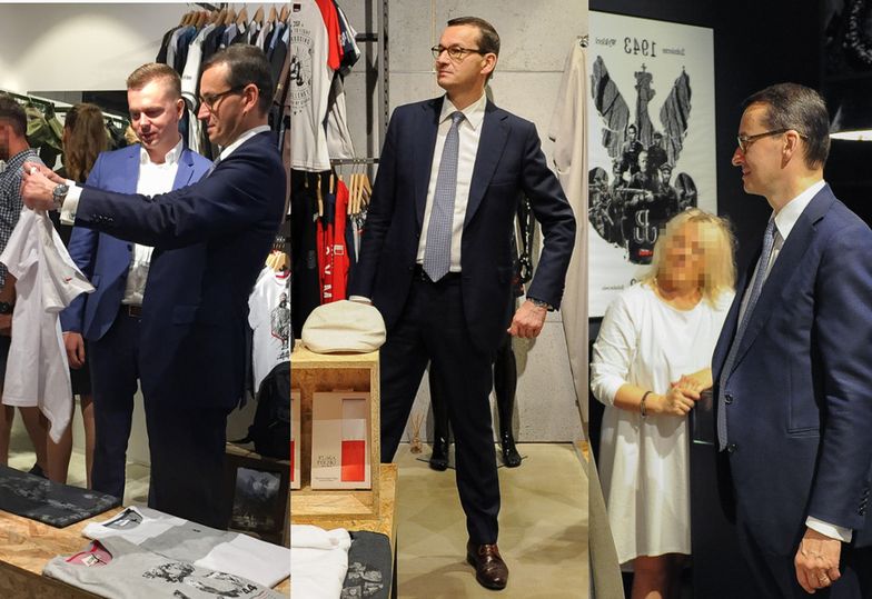 Premier Morawiecki odwiedził sklep z odzieżą patriotyczną