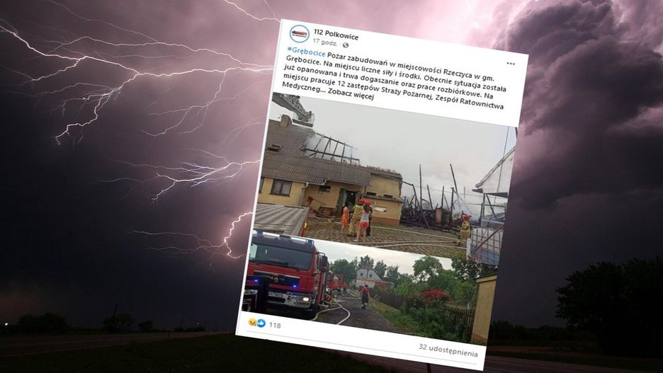 Pożar w Rzeczycy. W budynek uderzył piorun