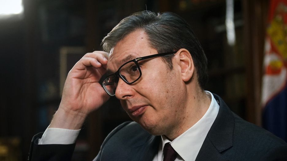 Aleksandar Vucic, Serbia's president, during an interview in his office in Belgrade, Serbia, on Tuesday, Jan. 17, 2023. Vucic dismissed territorial claims in Ukraine by Vladimir Putin and predicted the "worst is yet to come" for the conflict as both sides dig in. Photographer: Oliver Bunic/Bloomberg via Getty Images