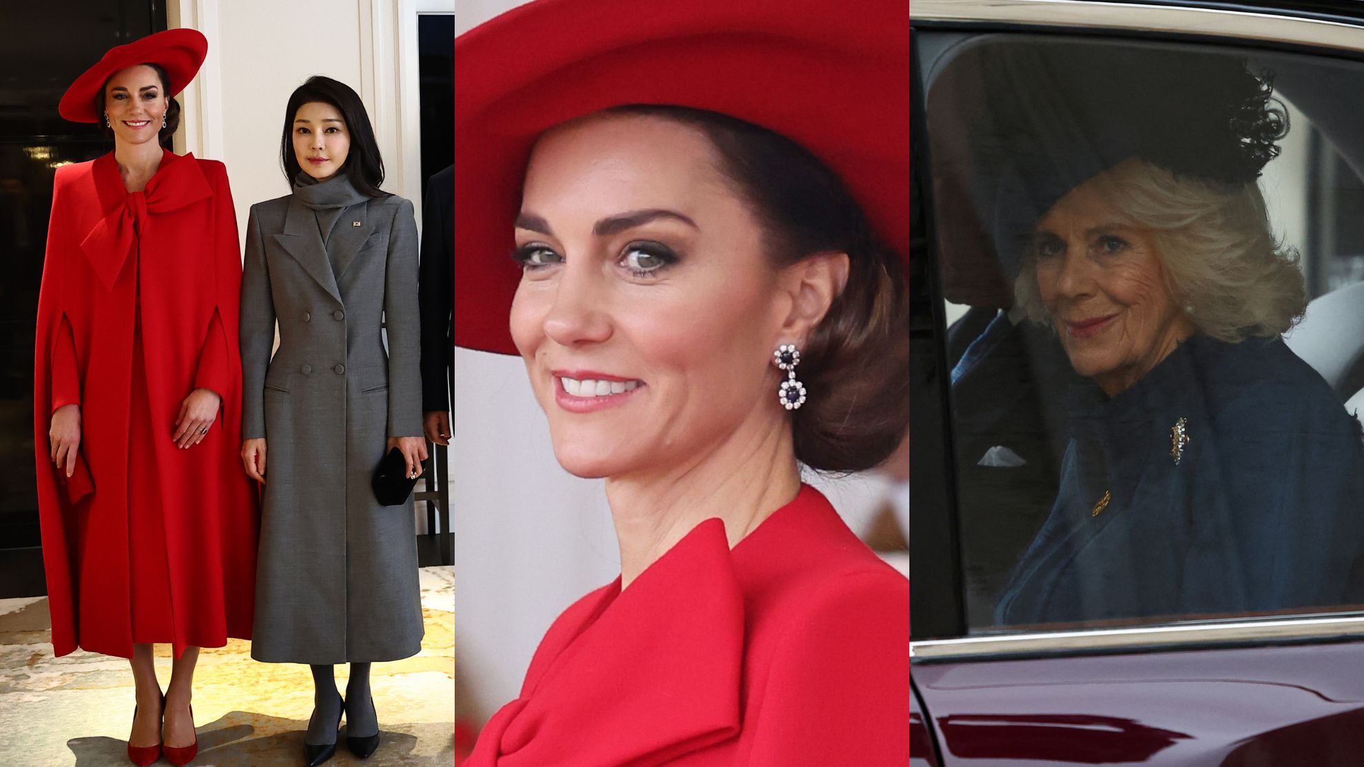 Kate i William oraz Karol i Camilla przybywają na spotkanie z prezydentem Korei Południowej i jego żoną