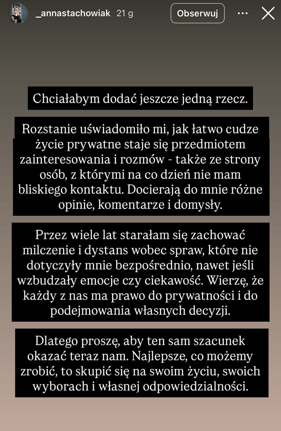 Anna Stachowiak zabrała głos po rozstaniu z mężem