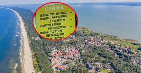 Pokazali ceny na Mierzei Wiślanej. Spaghetti za 6,5 zł, kiełbasa za 3,5 zł