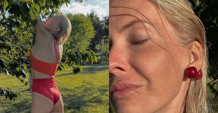 Edyta Pazura HASA w bikini po sadzie, "polując" na czereśnie. Internauci komplementują: "Ależ ma pani piękną figurę" (ZDJĘCIA)