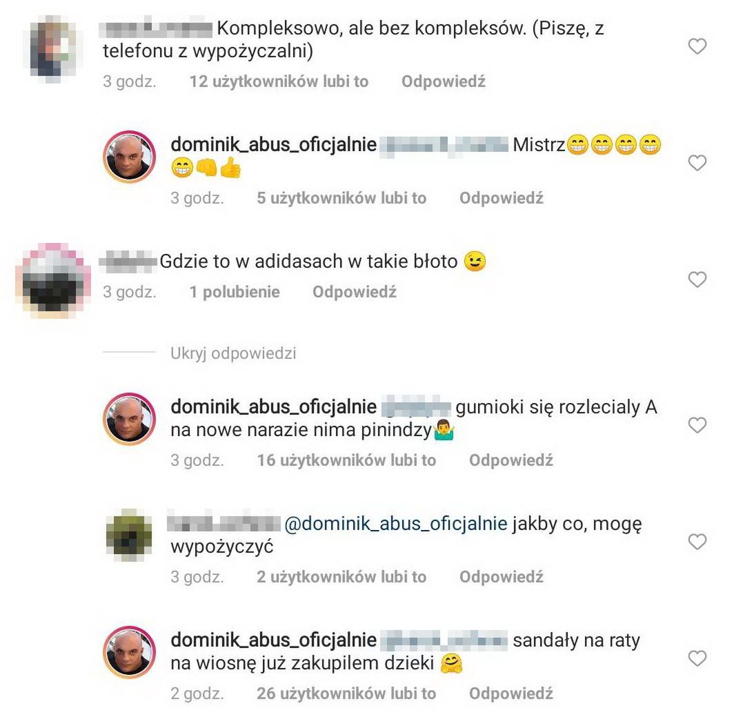 Dominik Abus dyskutuje z "hejterami" na Instagramie