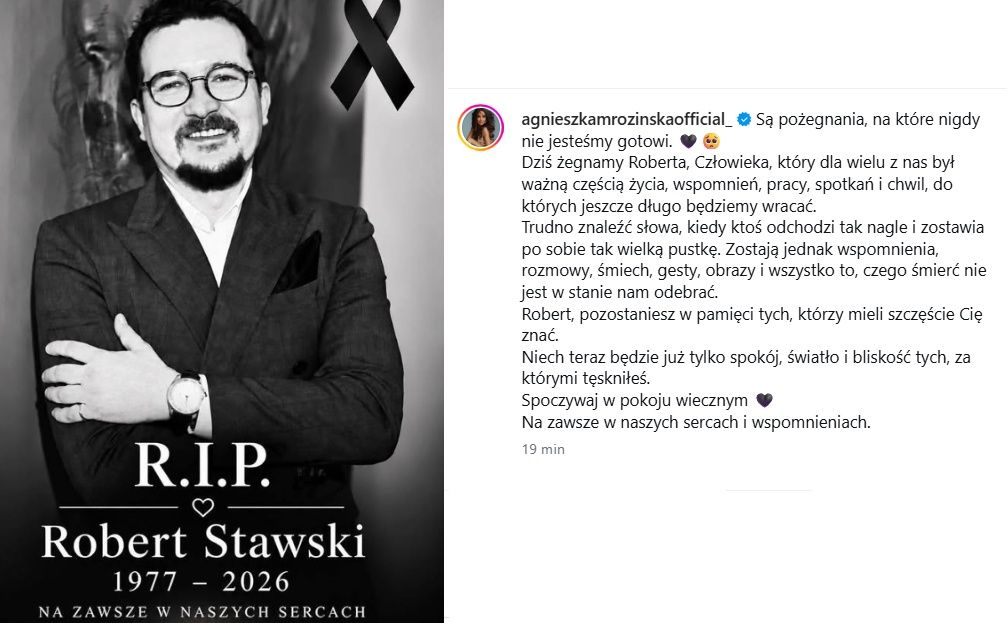 Wpis Agnieszki Mrozińskiej na Instagramie