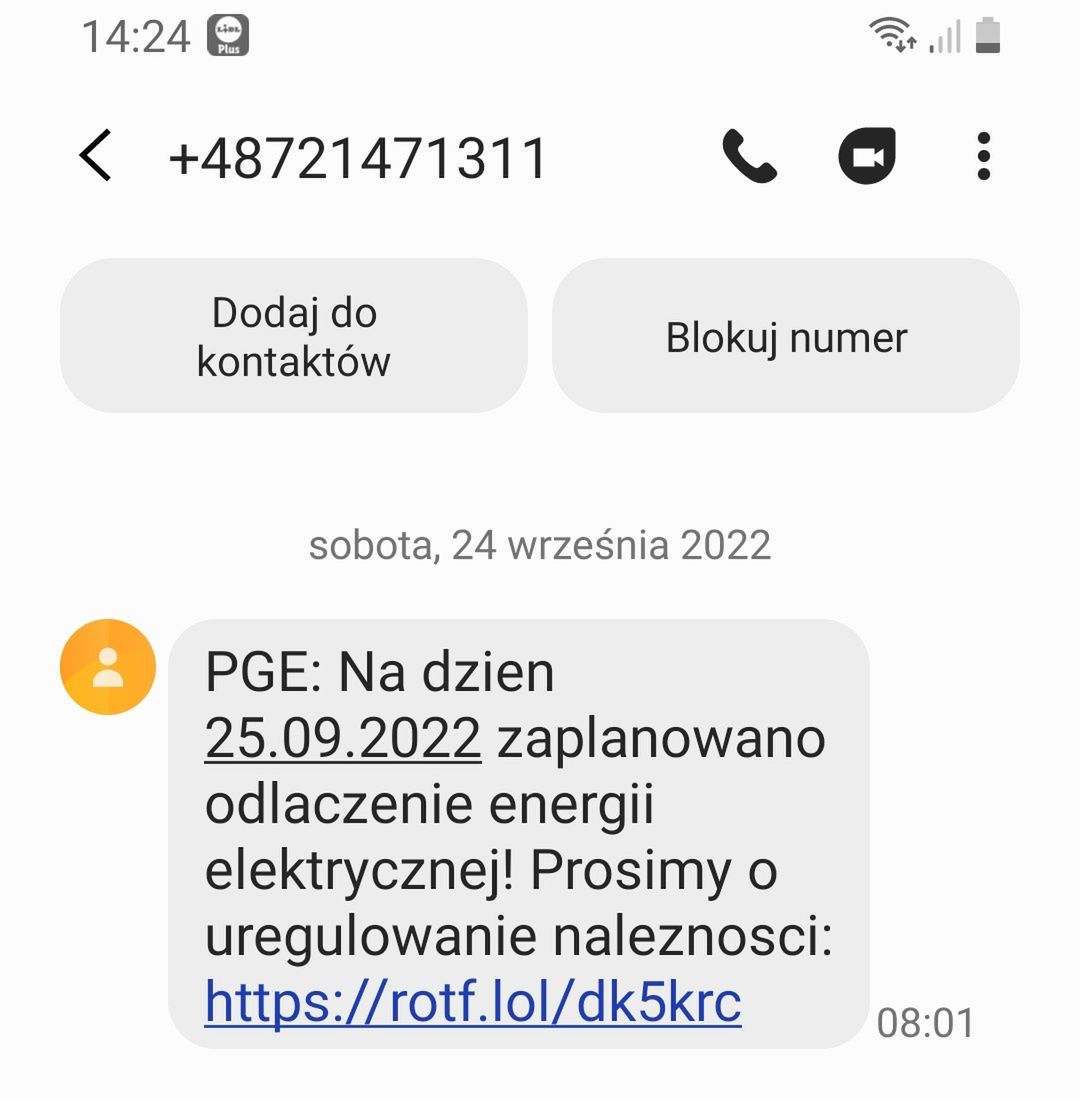 Fałszywy SMS o wyłączeniu energii elektrycznej