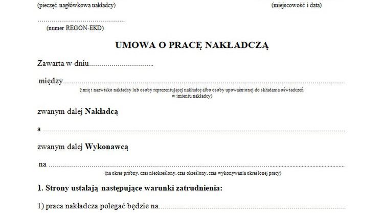 Wzór umowy o pracę do pobrania