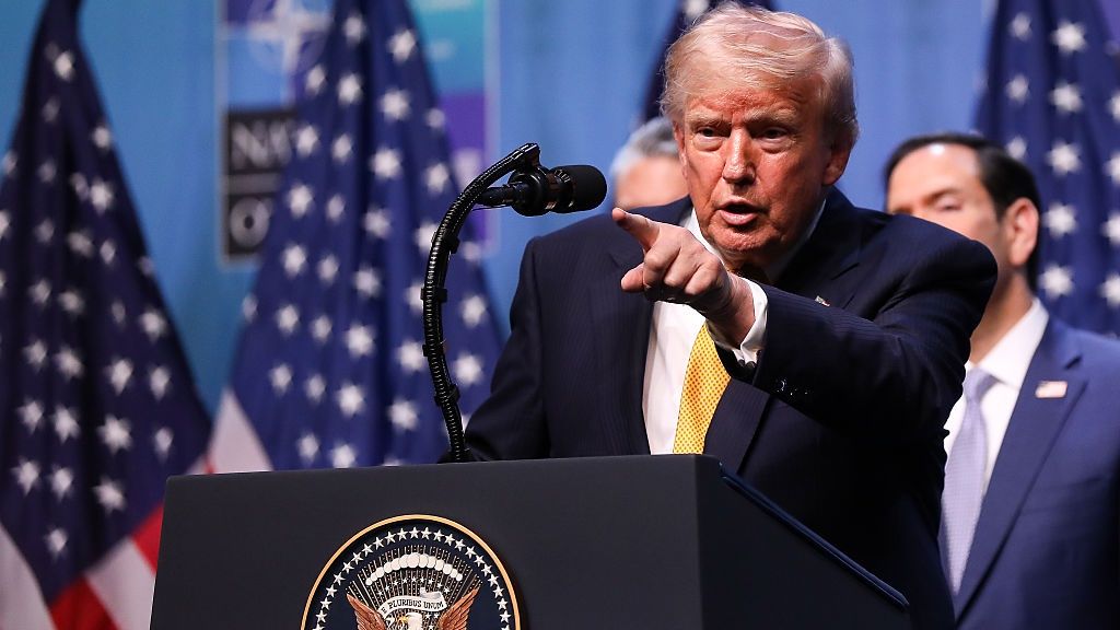 NATO Summit In Ankara
Donald Trump, President of the United States, speaks during a press conference at the NATO Summit at the Presidential Complex in Ankara, Turkiye, on July 8, 2026. The North Atlantic Treaty Organization (NATO) is an international political and military organization established by the North Atlantic Treaty, with members committed to mutual protection. This year's NATO Summit takes place in Ankara, featuring the NATO Public Forum and the NATO Summit Defense Industry Forum. (Photo by Klaudia Radecka/NurPhoto via Getty Images)
NurPhoto
ankara, deliberations, nato public forum, donald trump, trump, us flag, us, president of the united states, politicians, turkey, president of us, north atlantic treaty organization, turkiye, july 8 2026, otan, nato summit defense industry forum, presidential complex, international politics, klaudia radecka, summit