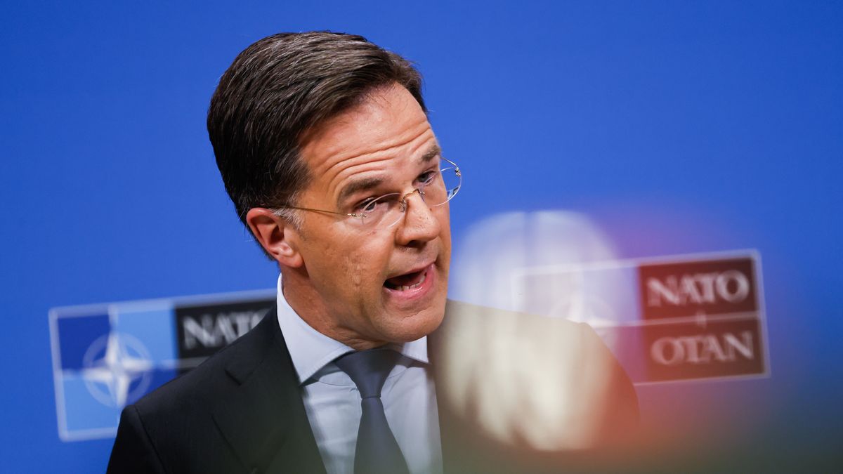 Mark Rutte, secretary general of the North Atlantic Treaty Organization (NATO), during a news conference following a NATO defense ministers meeting at NATO headquarters in Brussels, Belgium, on Thursday, June 5, 2025. NATO ministers are planning to sign off on one of the most ambitious commitments to raising weapons stocks since the Cold War. Photographer: Simon Wohlfahrt/Bloomberg via Getty Images