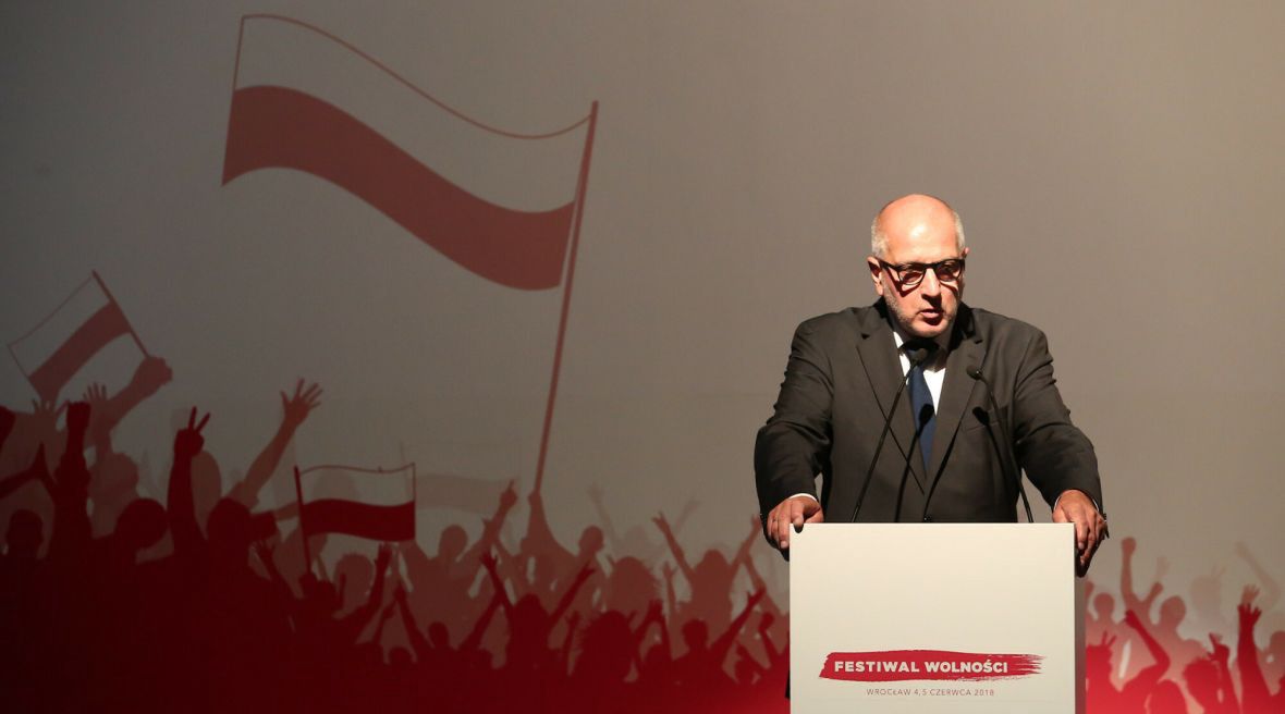 Rafał Dutkiewicz przemawia na wrocławskim Festiwalu Wolności