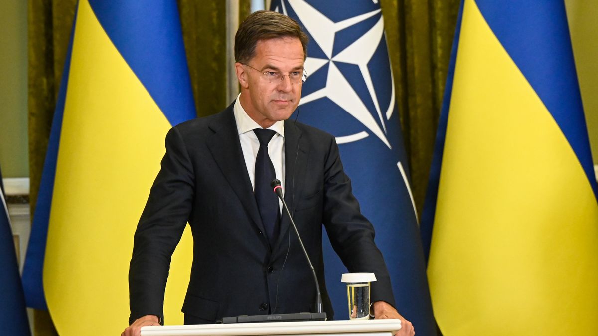 KYIV, UKRAINE - AUGUST 22: Ukrainian President Volodymyr Zelenskyi and NATO Secretary General Mark Rutte speak at a press conference in Kyiv, Ukraine, on August 22, 2025. (Photo by Danylo Antoniuk/Anadolu via Getty Images)