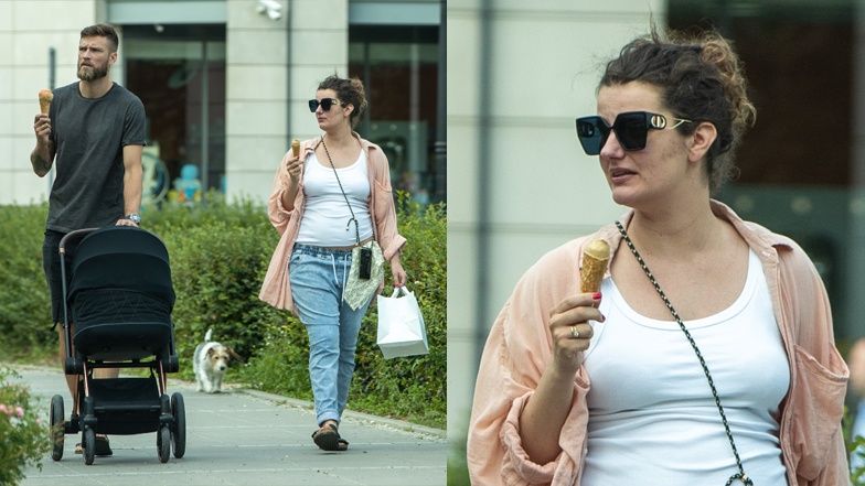 Zofia Zborowska i Marcin Wrona spacerują z dzidziusiem 